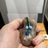 Shattuckite and Malachite on Quartz