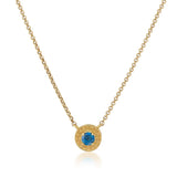 Anatoli - Engraved Gold Disc Necklace in London Blue Topaz